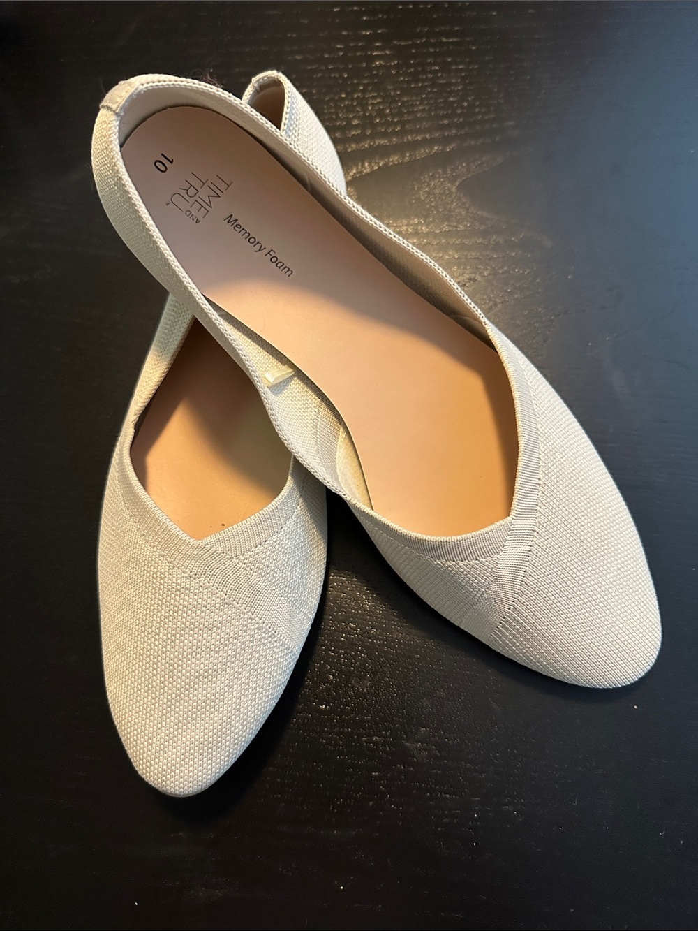 Time and Tru Cream Pointed Toe Memory Foam Flats